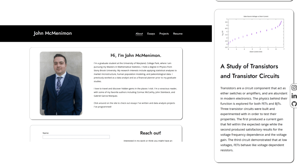 An image of John McMenimon's portfolio website