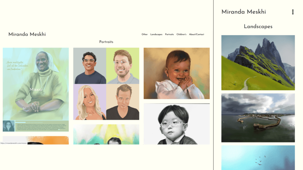 Image of Miranda Meskhi's visual portfolio website,