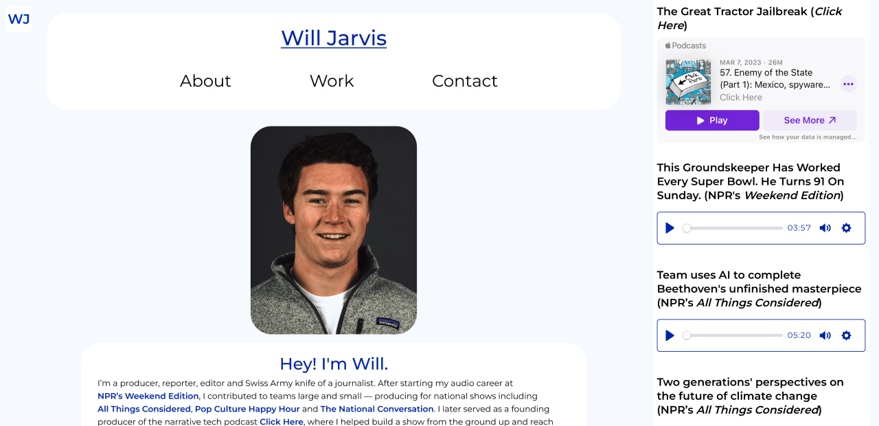 A collection of screenshots of willjarvis.com