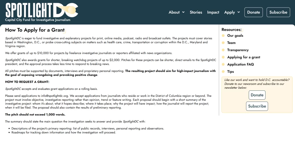 A screenshot of an informational page for SpotlightDC