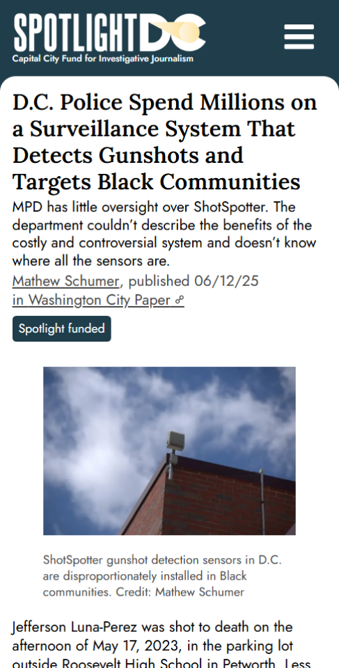 A mobile screenshot of an article for SpotlightDC