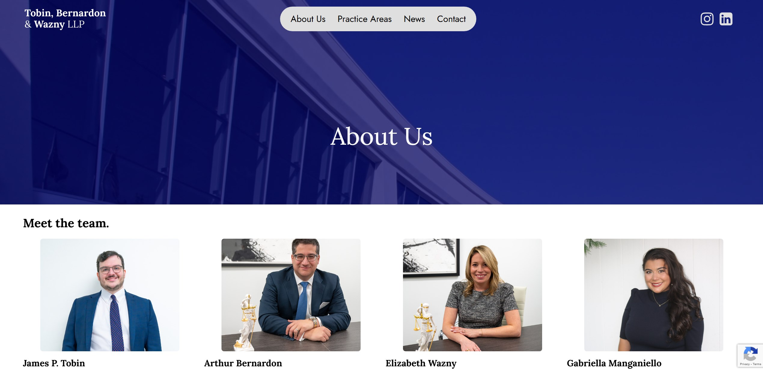 The About Us page for Tobin, Bernardon and Wazny LLP